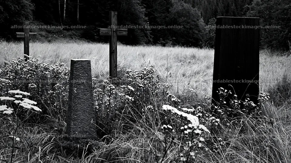 Christian crosses in conservation meadow with grass and flowers – stock images 10608x5938