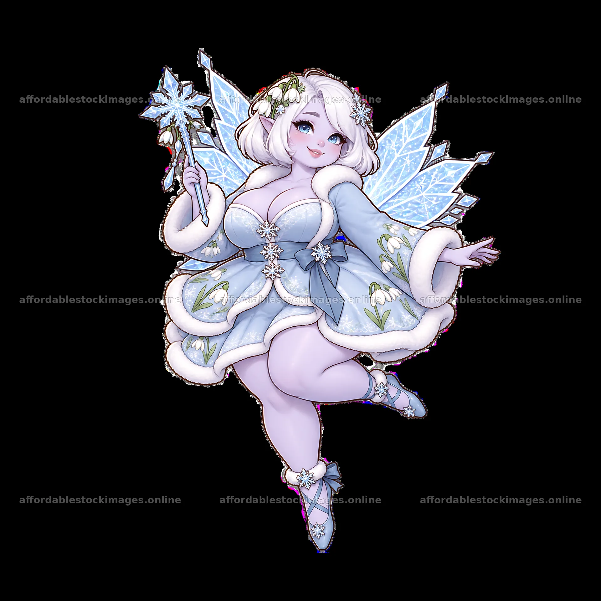 Kawaii ultra-fat fairy in blue outfit with magic wand and – stock images 7746x7746