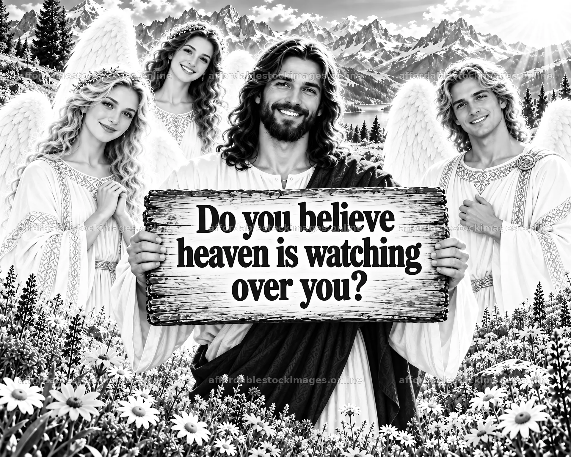 Jesus Christ holding a sign with a question about heaven – stock images 8659x6930