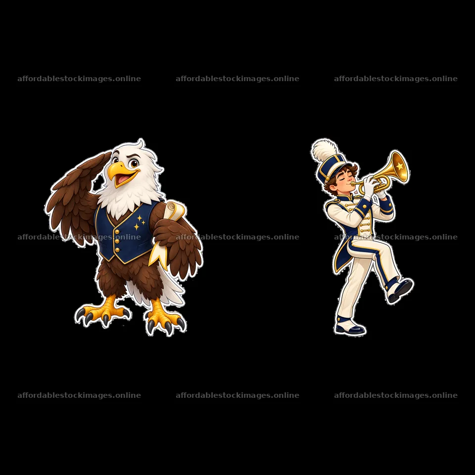 Eagle mascot and trumpet player in patriotic attire – stock images 7746x7746