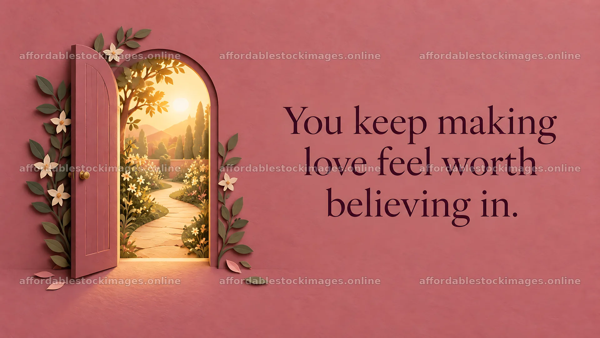 Love Message Beside an Open Garden Door – stock images 10324x5812