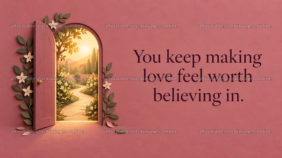 Love Message Beside an Open Garden Door – stock images 10324x5812