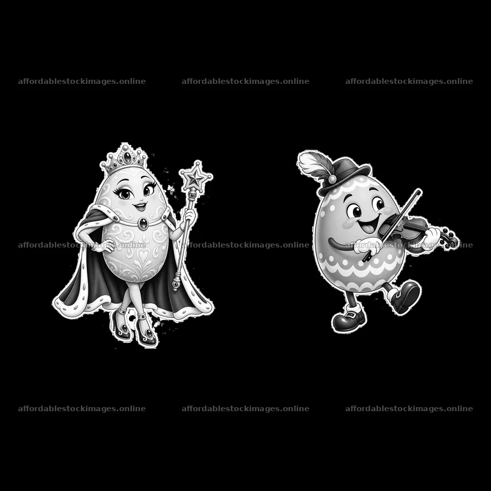 Monochrome two isolated cartoon figure stickers – stock images 7746x7746