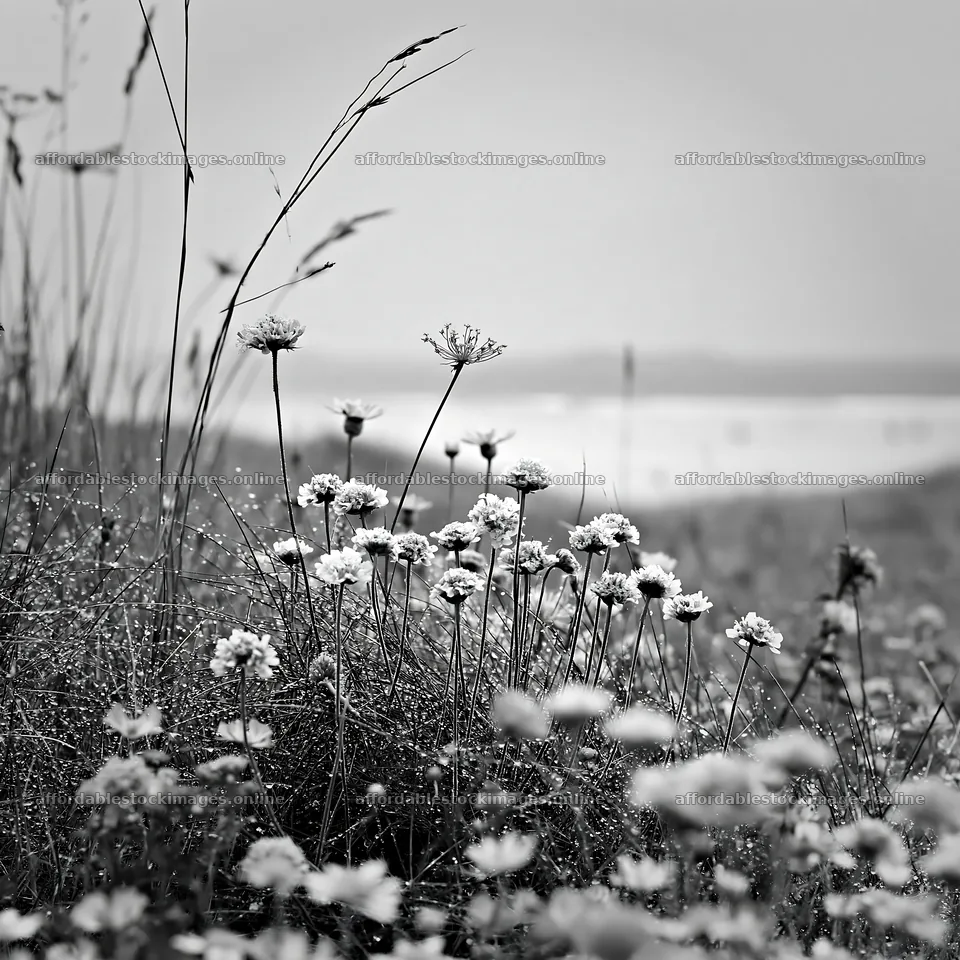 Flowers growing in machair beach meadow with ocean view – stock images 7938x7938