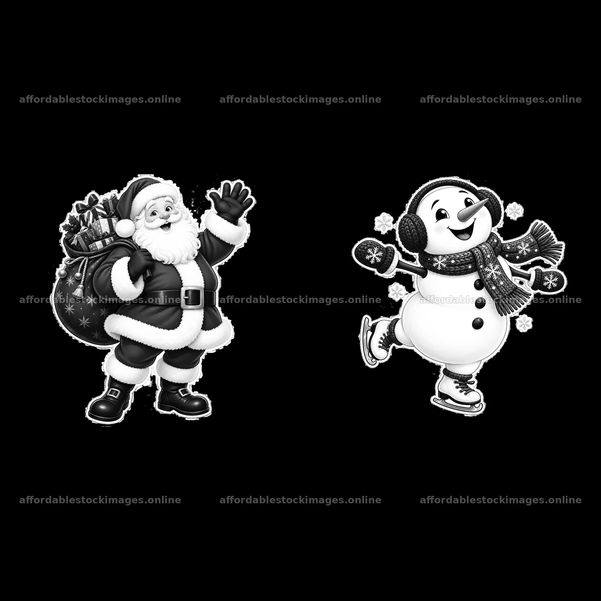 Monochrome two isolated cartoon figure stickers – stock images 7746x7746