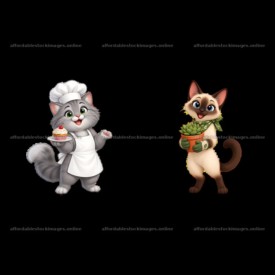 Cute cartoon cats as a chef and a gardener – stock images 7746x7746