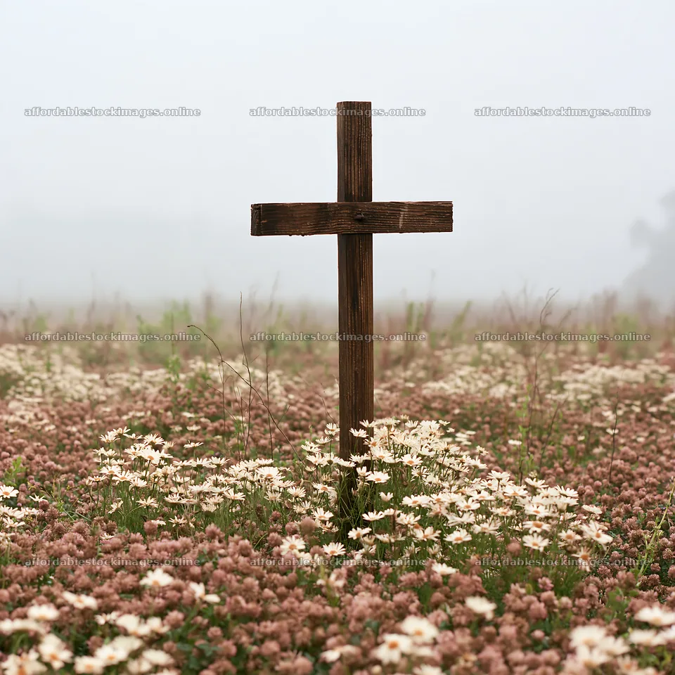 Wooden cross in a flower meadow at Christmas – stock images 7938x7938