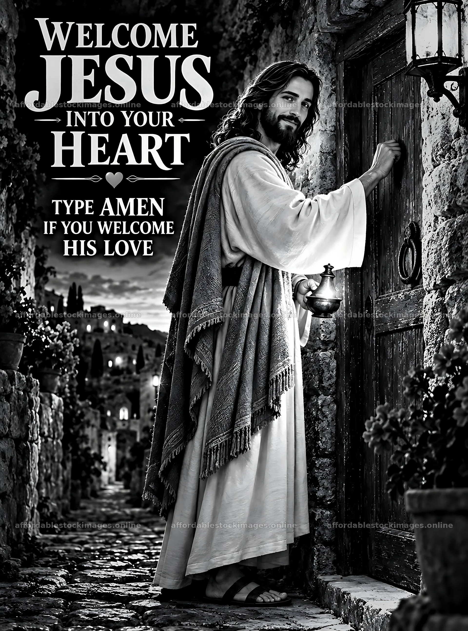 Welcome Jesus into your heart by the door – stock images 6836x9216