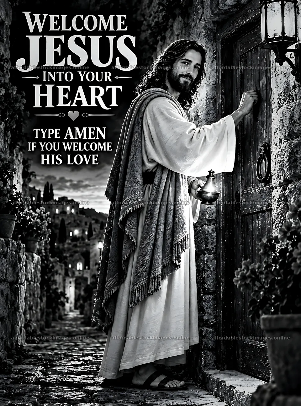 Welcome Jesus into your heart by the door – stock images 6836x9216