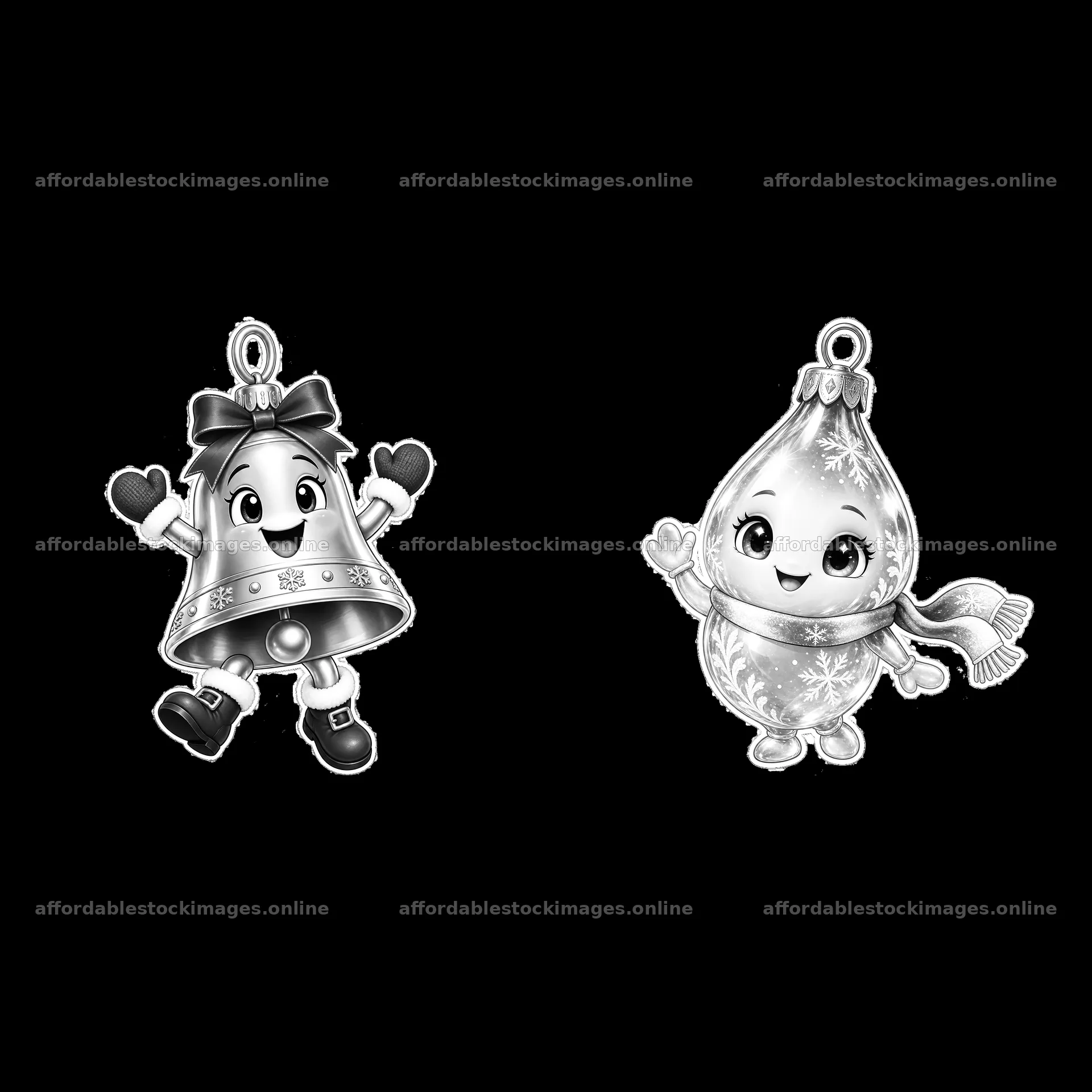 Monochrome two isolated cartoon figure stickers – stock images 7746x7746