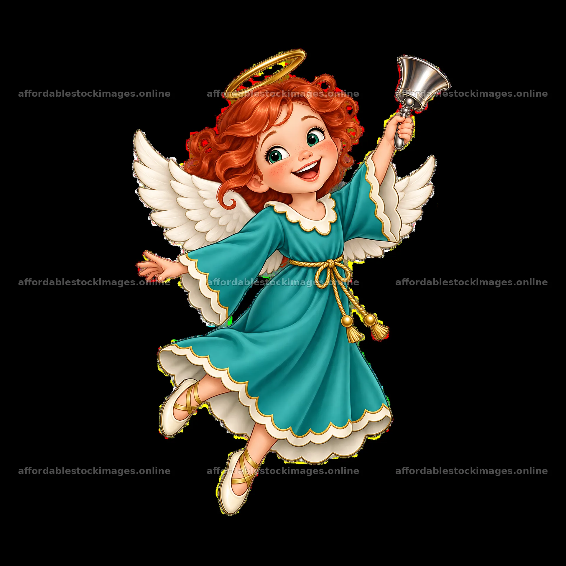 Christmas angel character with bell wearing blue dress – stock images 7746x7746