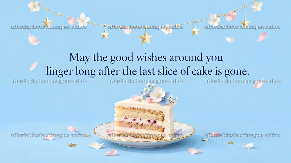 Birthday Greeting with Cake and Floral Garland – stock images 10324x5812