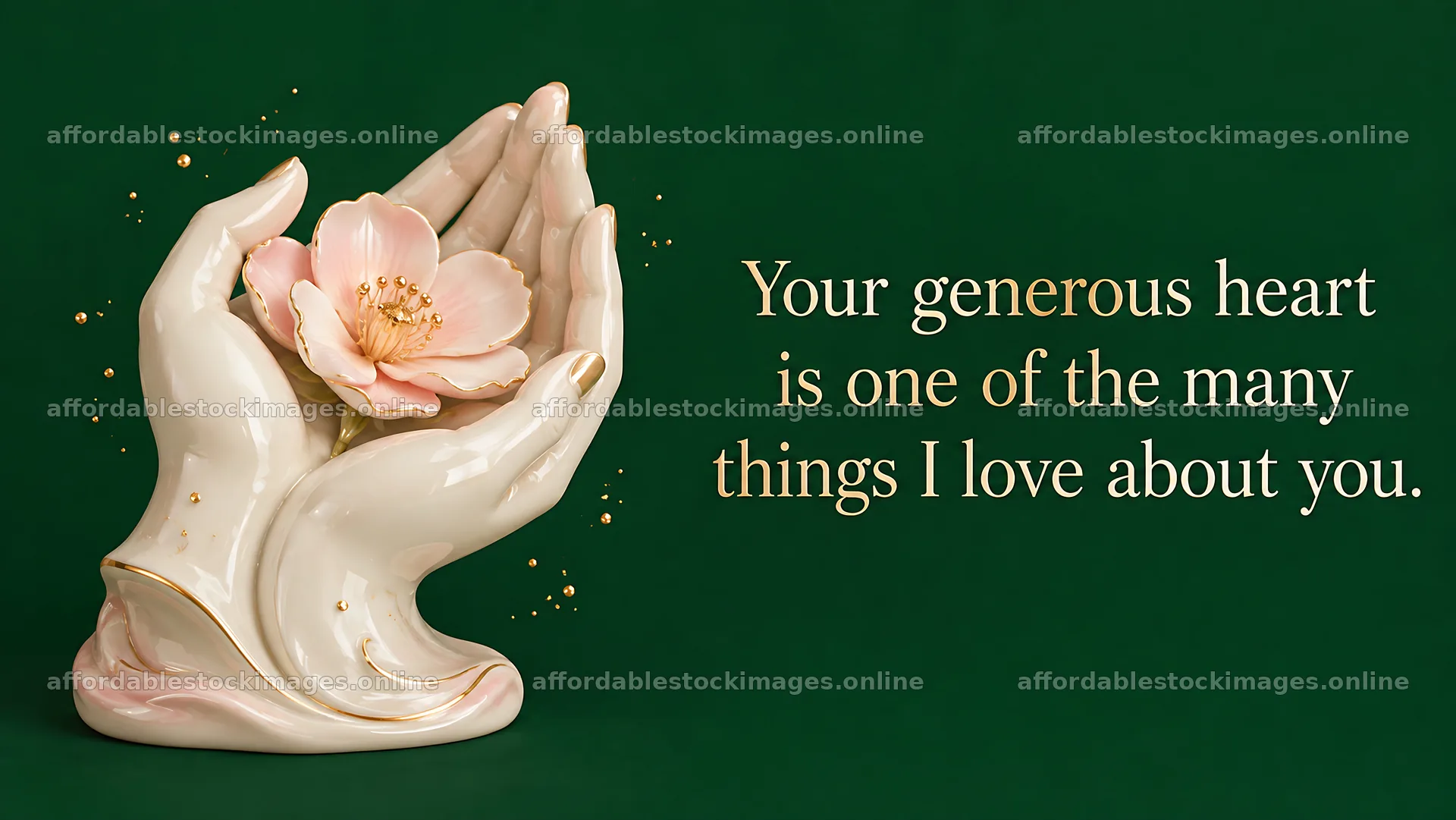 Sculpted hands holding a flower beside a love message – stock images 10324x5812