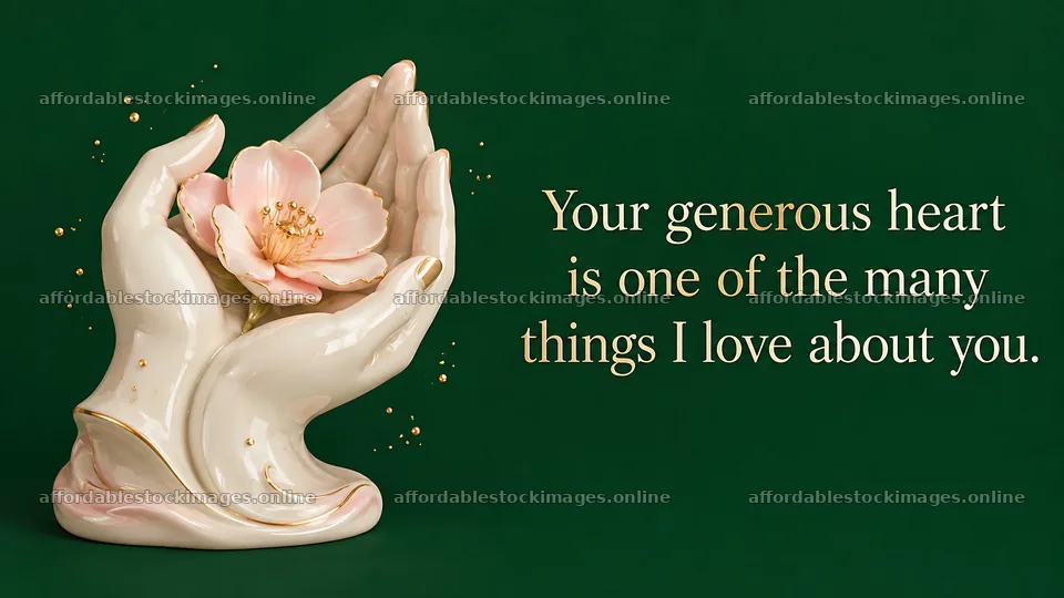 Sculpted hands holding a flower beside a love message – stock images 10324x5812