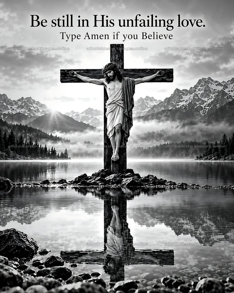 Stillness at the lake with cross reflection and mountains – stock images 7100x8872