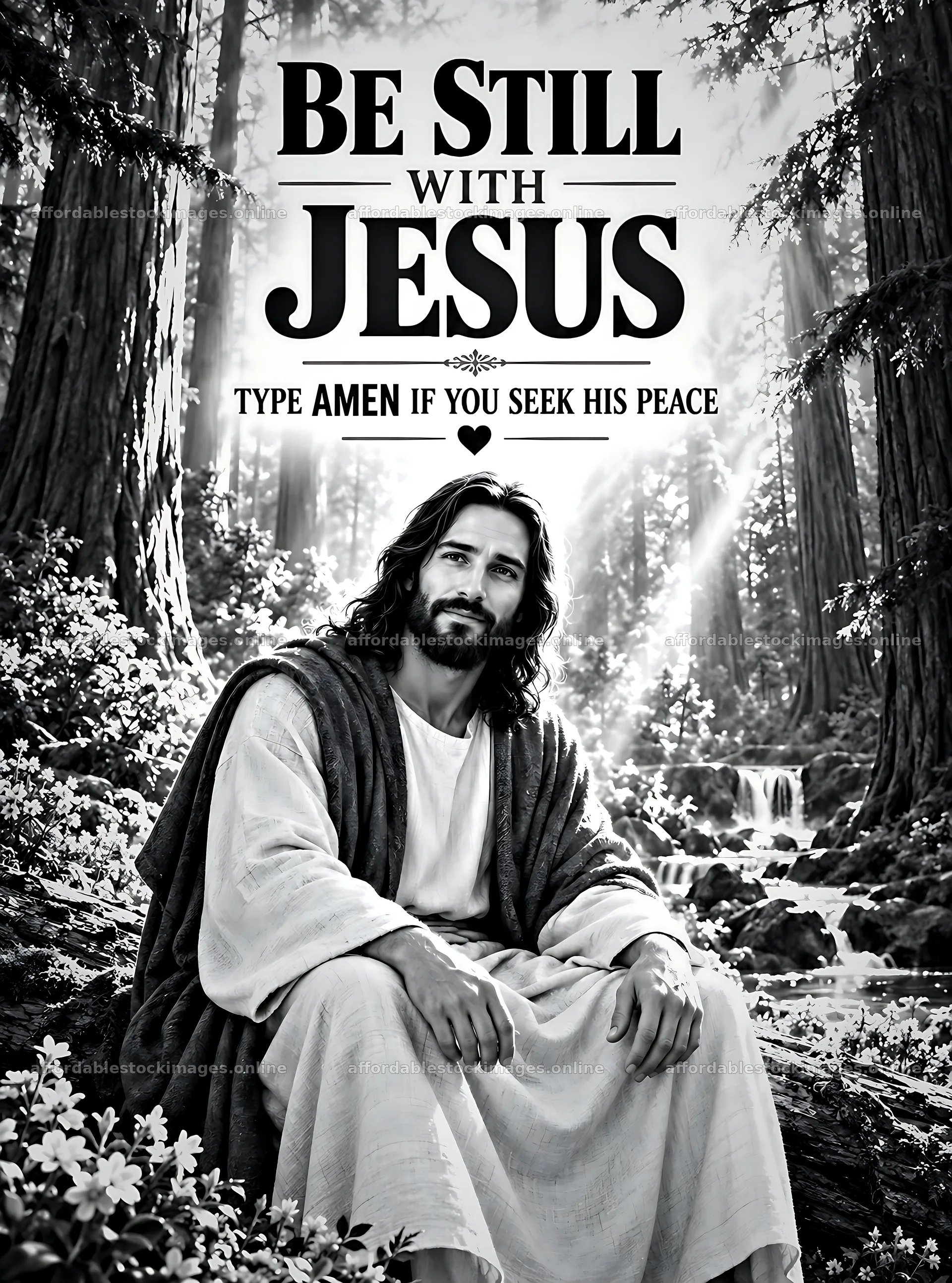 Be still with Jesus in a cedar forest setting – stock images 6836x9216