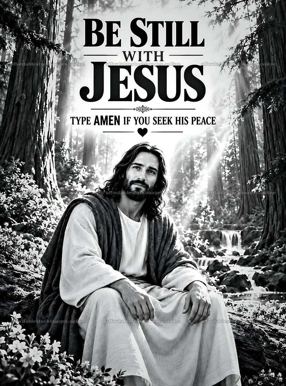 Be still with Jesus in a cedar forest setting – stock images 6836x9216
