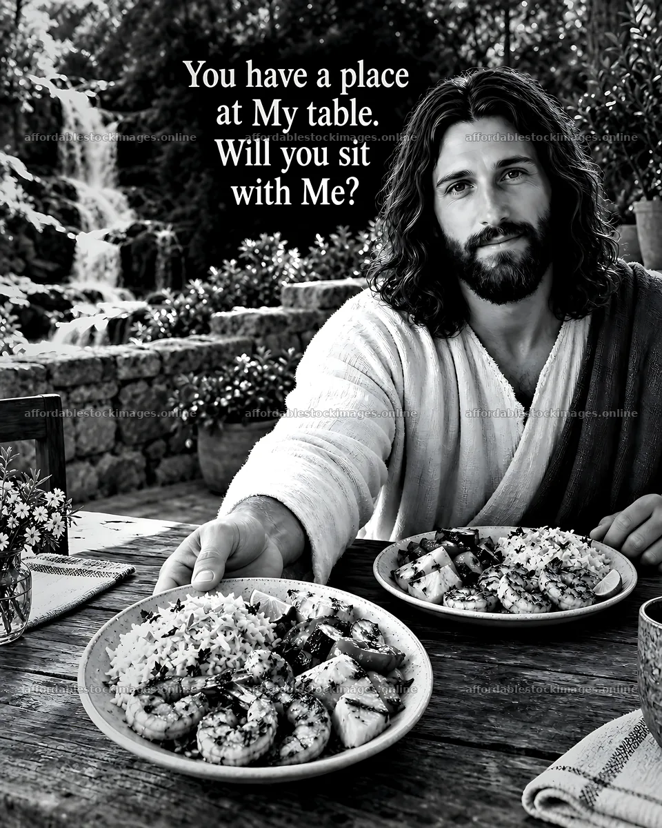 Meal by the waterfall with a man at a dining table – stock images 7100x8872