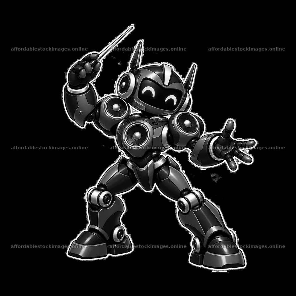 Cartoon mech robot conducting an orchestra with a baton – stock images 7746x7746
