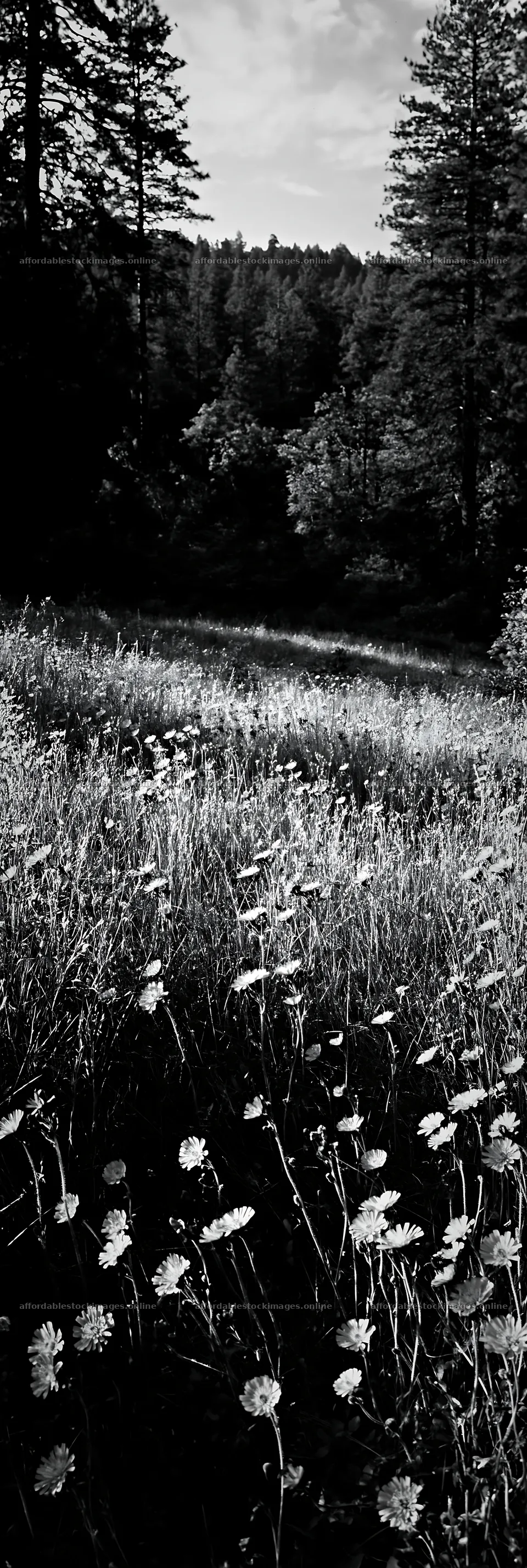 Wildflower meadow in forest opening during daytime – stock images 4602x13690