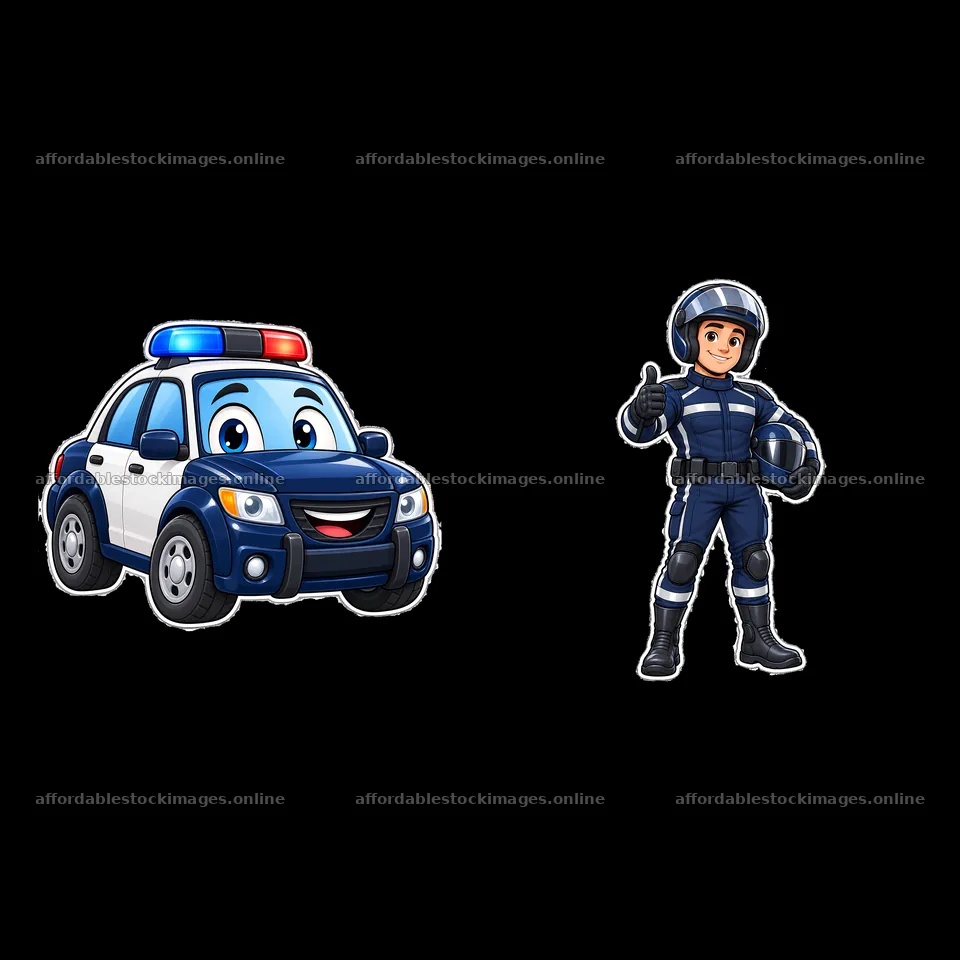 Police car and cartoon police officer character illustration – stock images 7746x7746