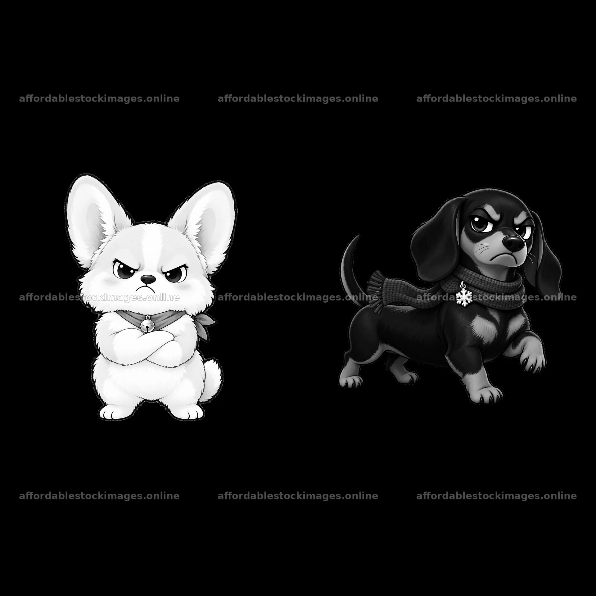 Kawaii grumpy dog and cat sticker pair illustration – stock images 7746x7746