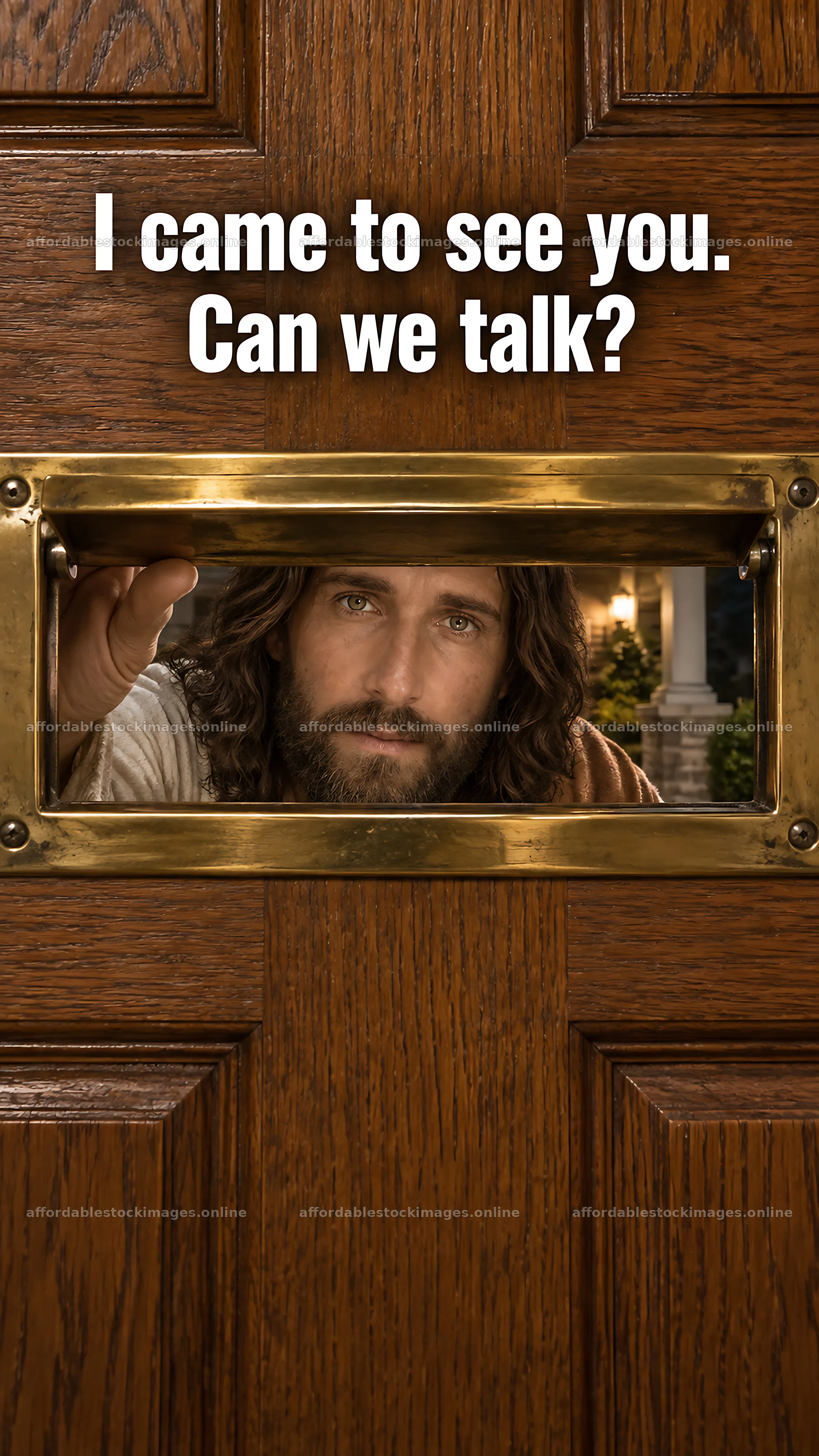 Jesus Christ at the door inviting conversation – stock images 5811x10326