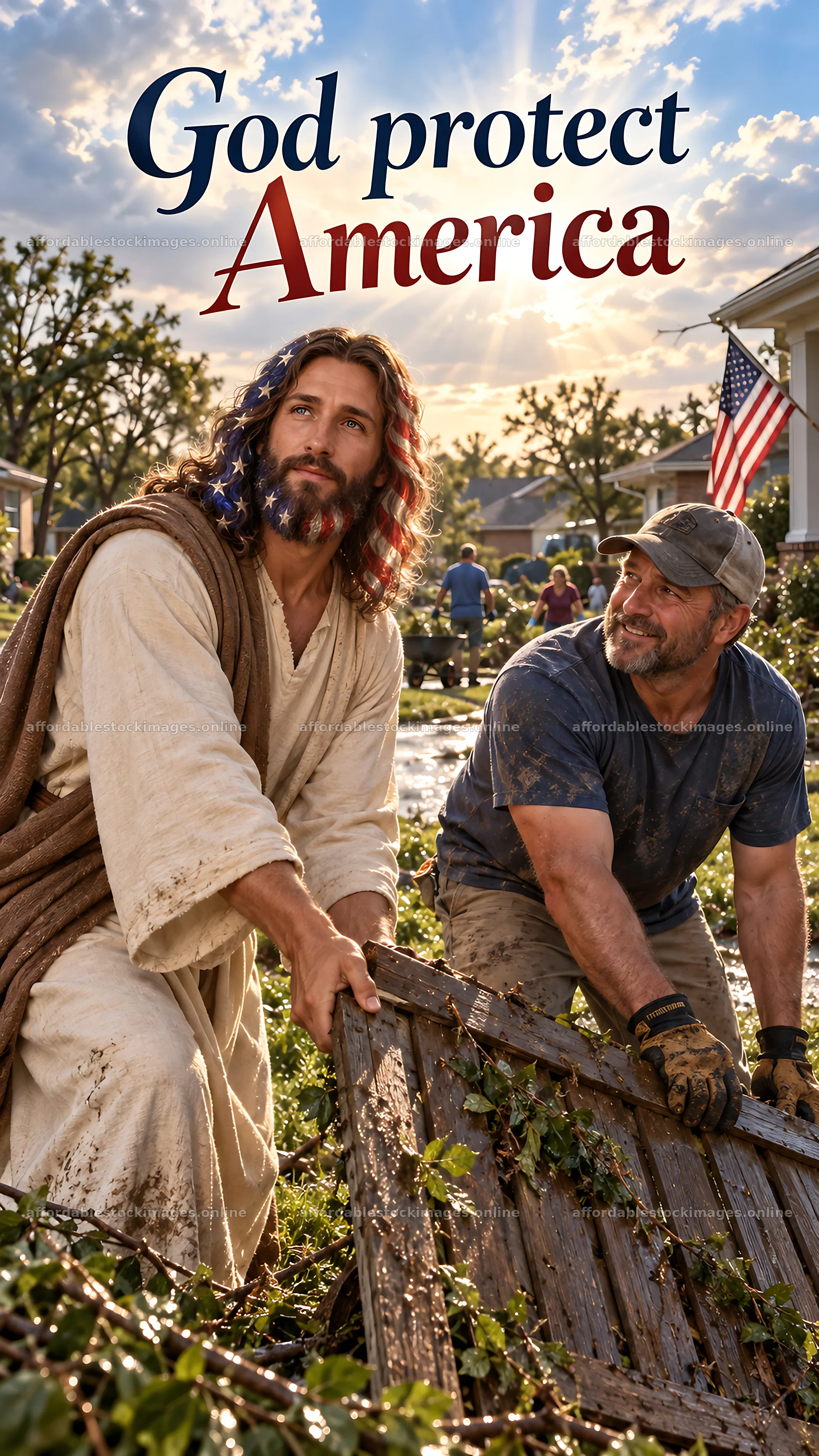 Jesus Christ helps a man in a contemporary setting – stock images 5811x10326