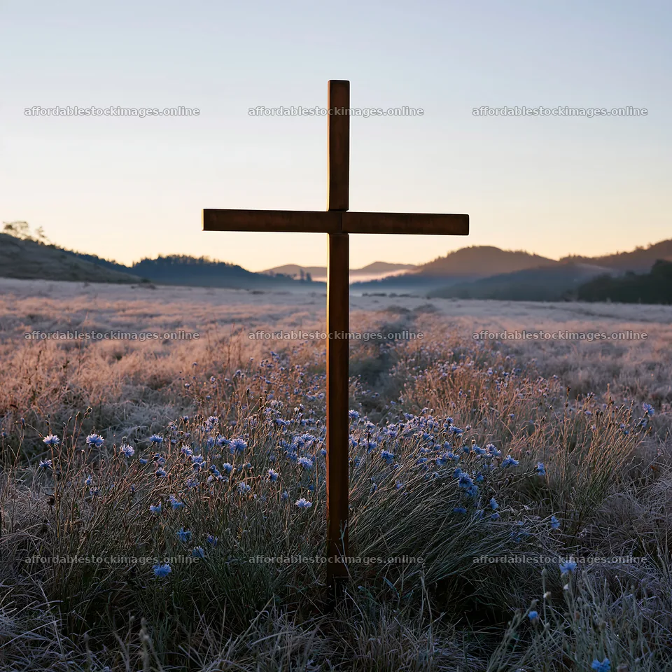 Bronze Christian cross in a meadow during Christmas – stock images 7938x7938
