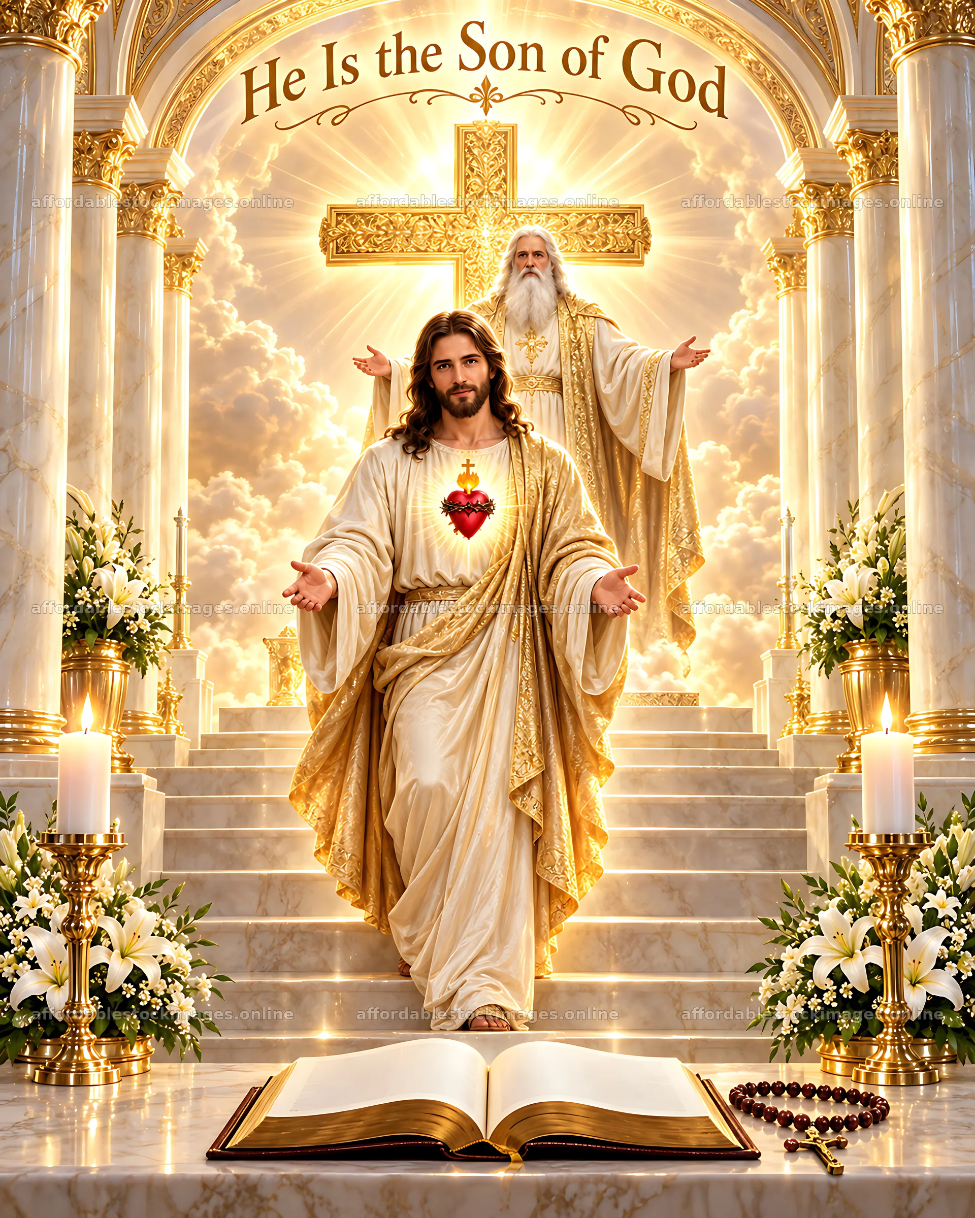 Scene at the father's palace of light with jesus and god – stock images 7100x8872