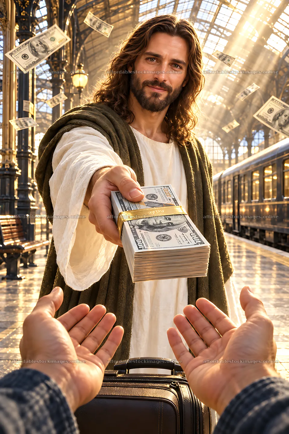 Giving money at the train station – stock images 6480x9722