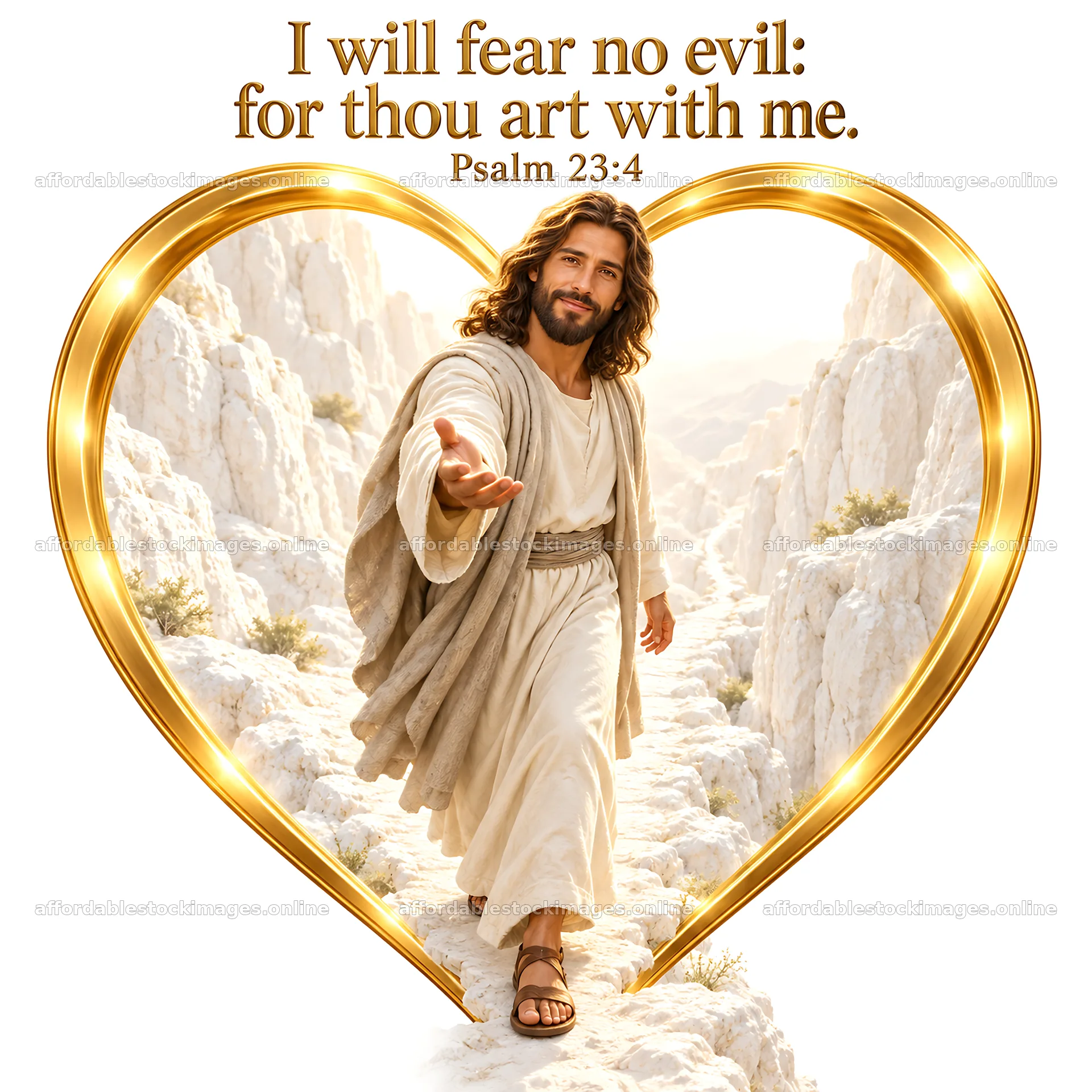 Jesus Christ welcomes with love in a serene landscape – stock images 7746x7746