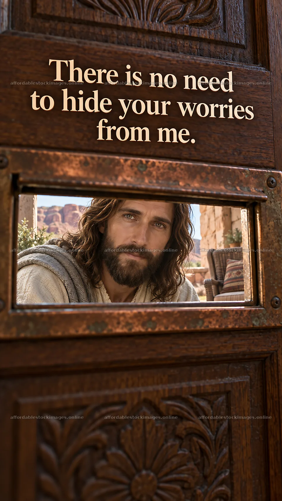 Jesus Christ comforting a person behind a door – stock images 5811x10326