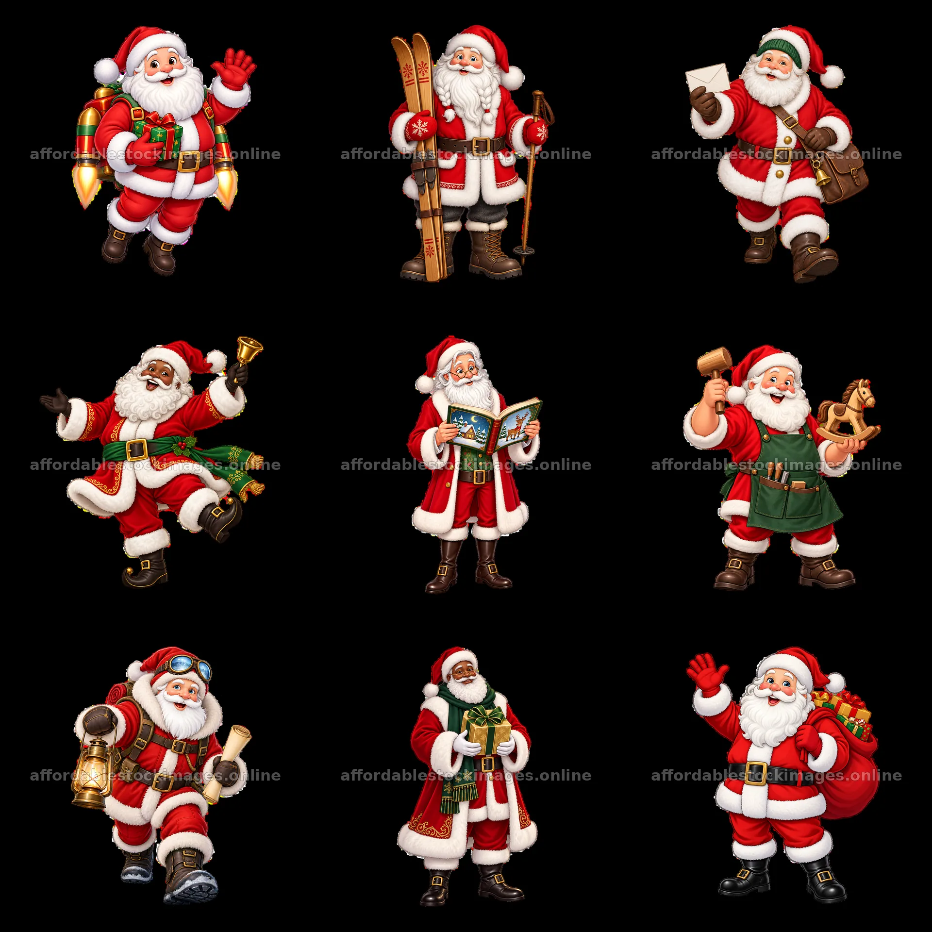 Nine cartoon figure stickers in a square arrangement – stock images 7746x7746