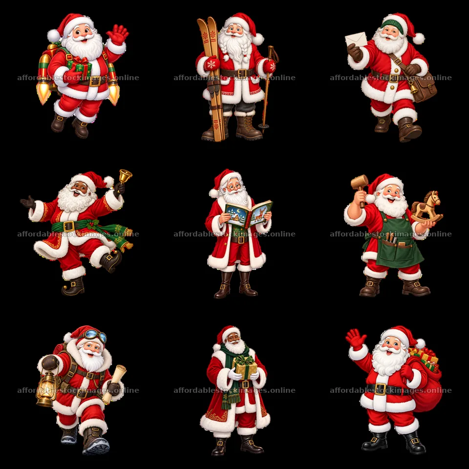 Nine cartoon figure stickers in a square arrangement – stock images 7746x7746