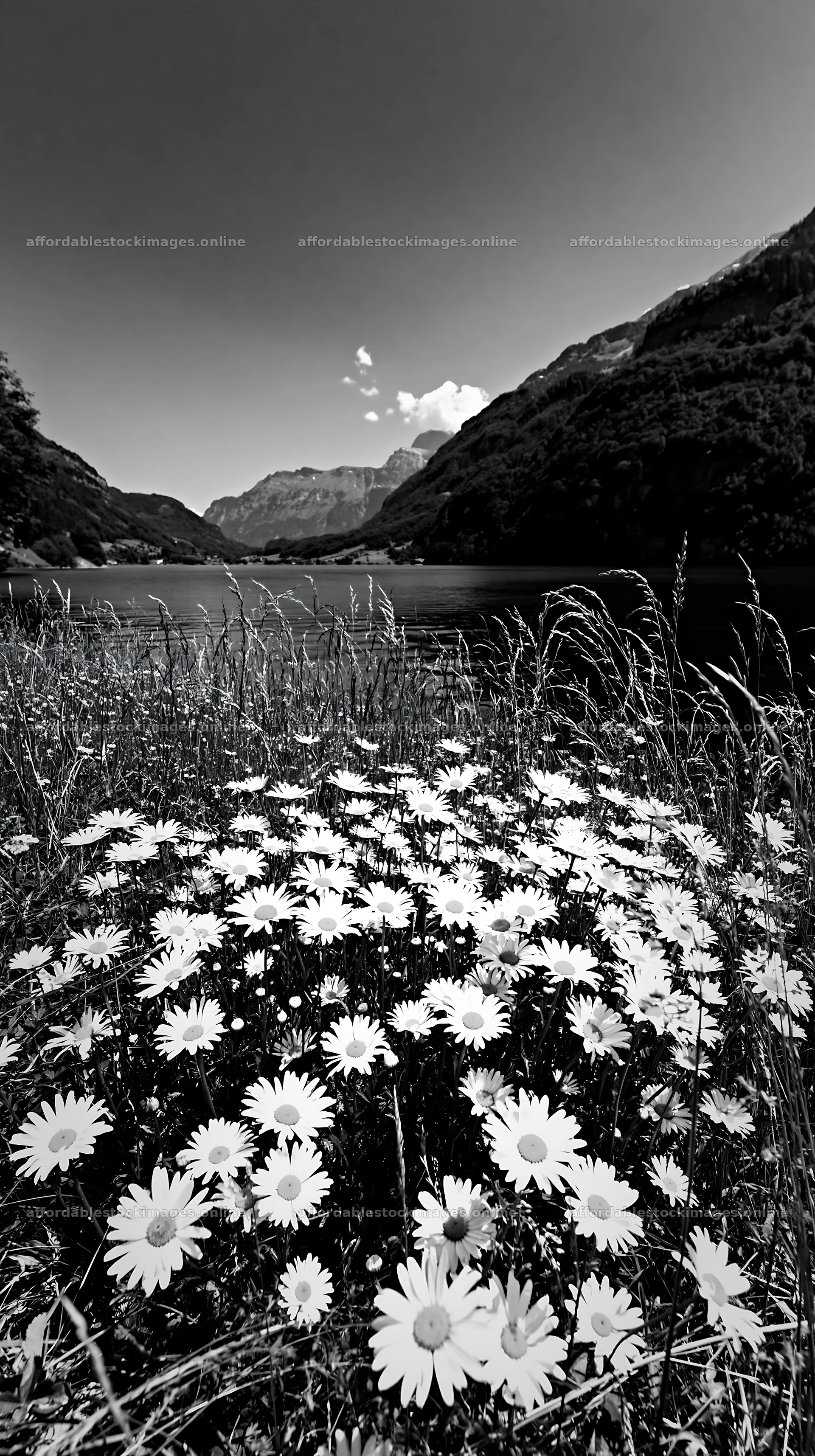 Swiss meadow beside alpine lake with wildflowers – stock images 5938x10608