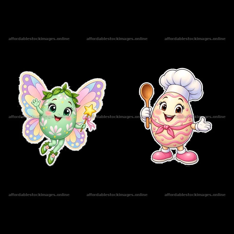 Two isolated cartoon figure stickers – stock images 7746x7746