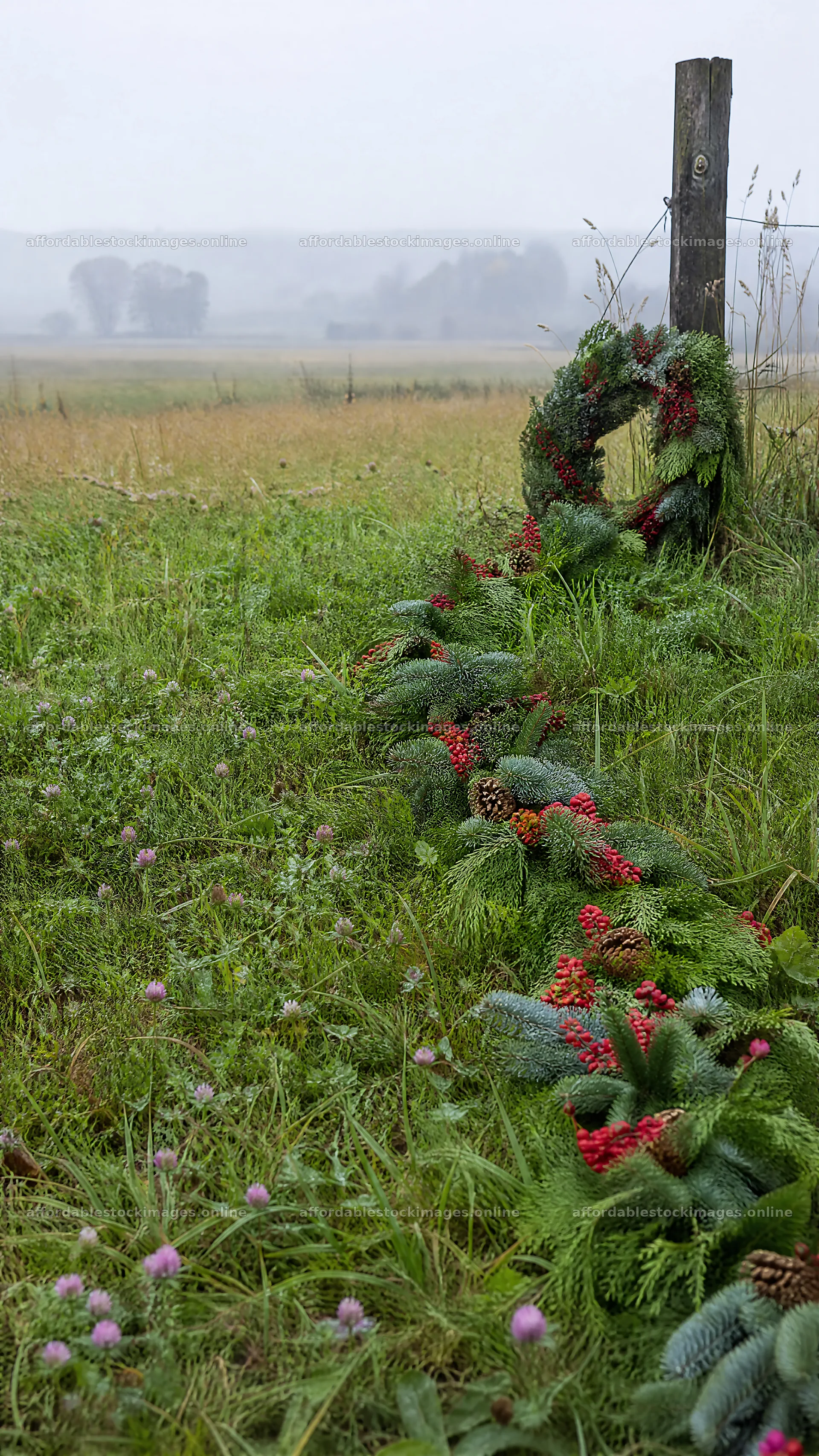 Vibrant Christmas garland in a grassy field – stock images 5952x10584