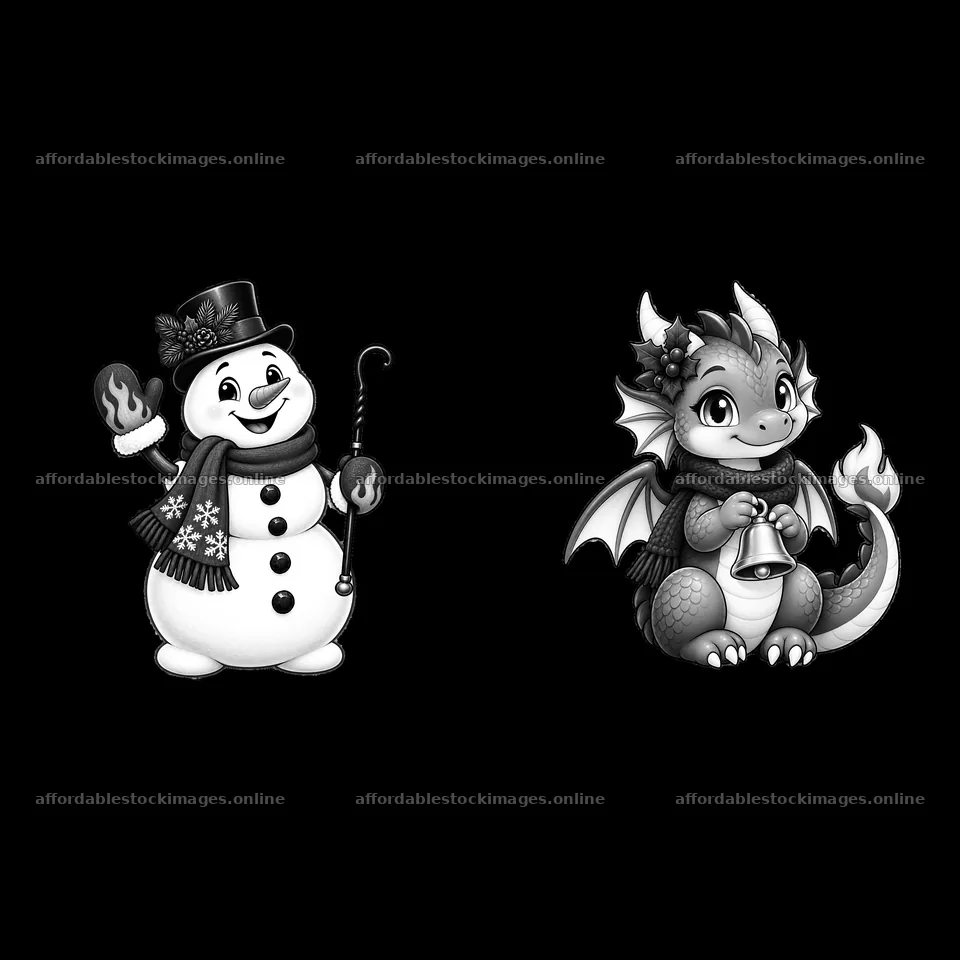 Monochrome two isolated cartoon figure stickers – stock images 7746x7746