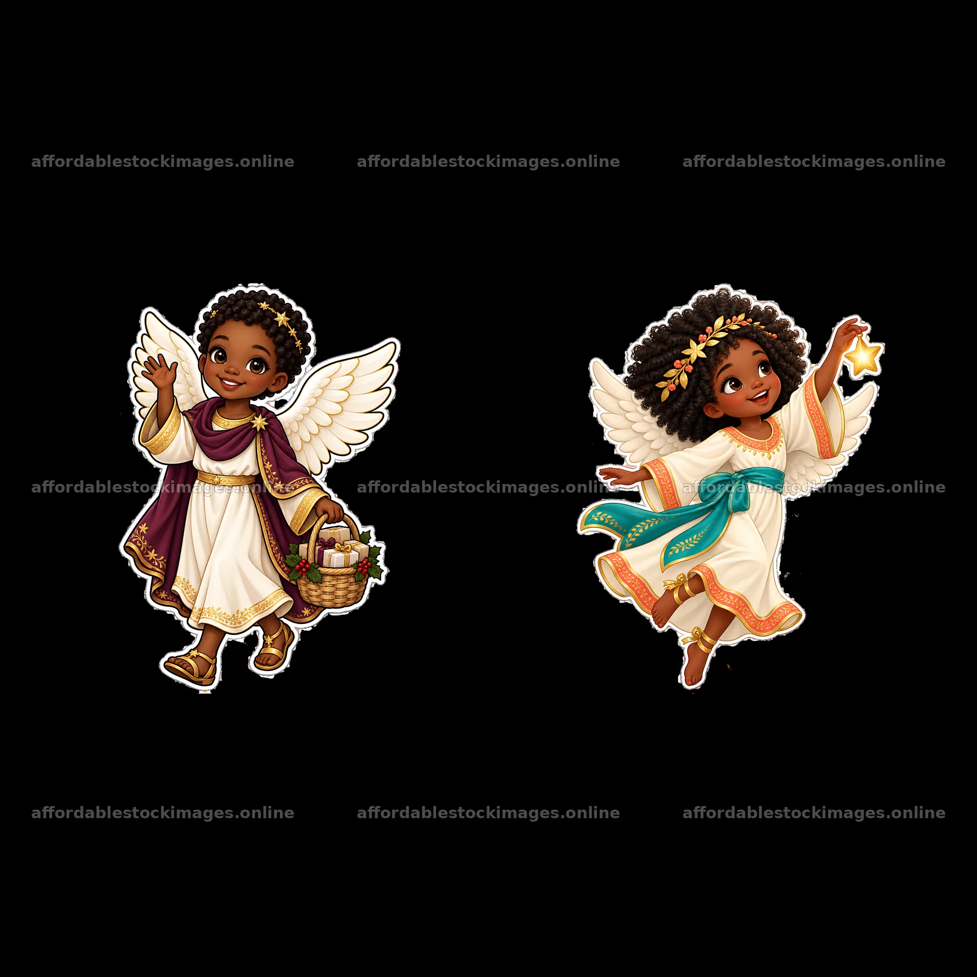 Christ Child sticker pair with gifts and star in traditional – stock images 7746x7746