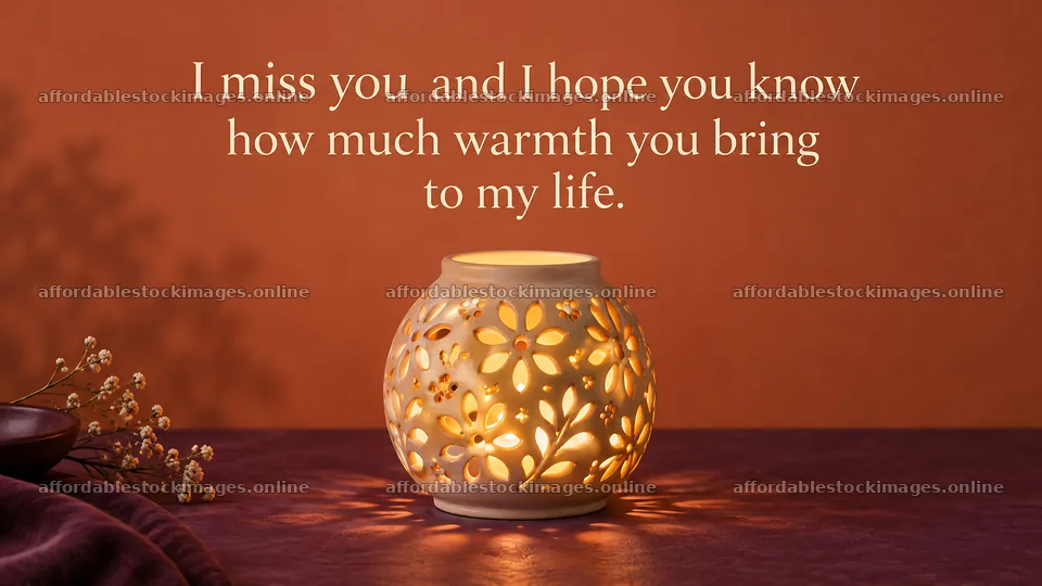 I Miss You Greeting with a Glowing Floral Lantern – stock images 10324x5812