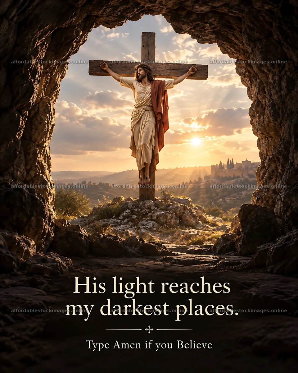 Light shines through cave entrance with cross in view – stock images 7100x8872