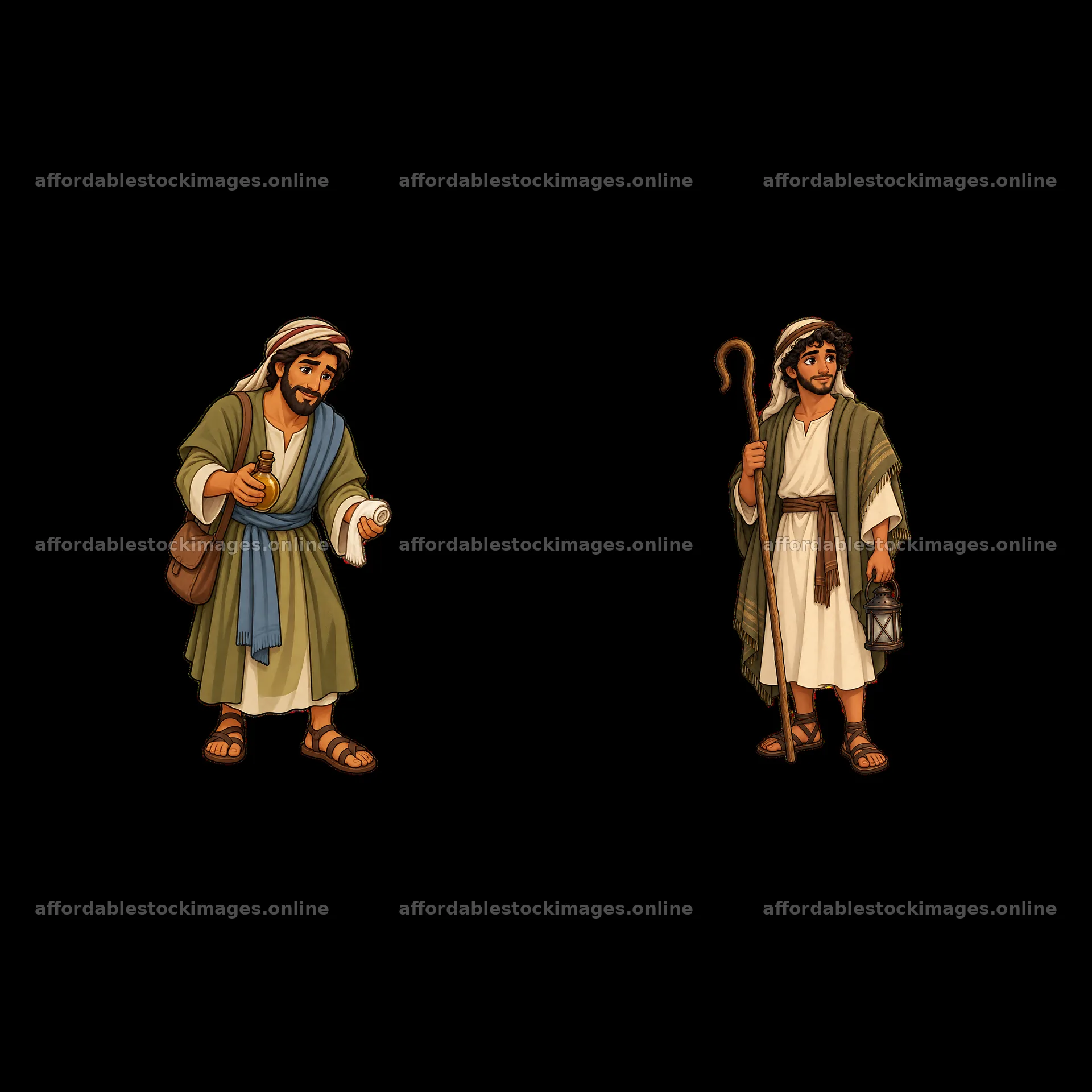 Jesus figure with scroll and shepherd figure with staff – stock images 7746x7746
