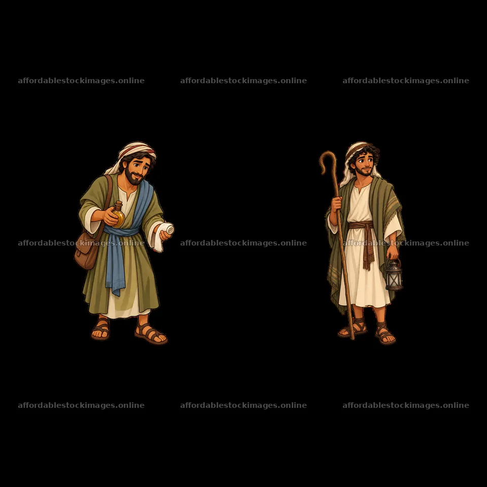 Jesus figure with scroll and shepherd figure with staff – stock images 7746x7746