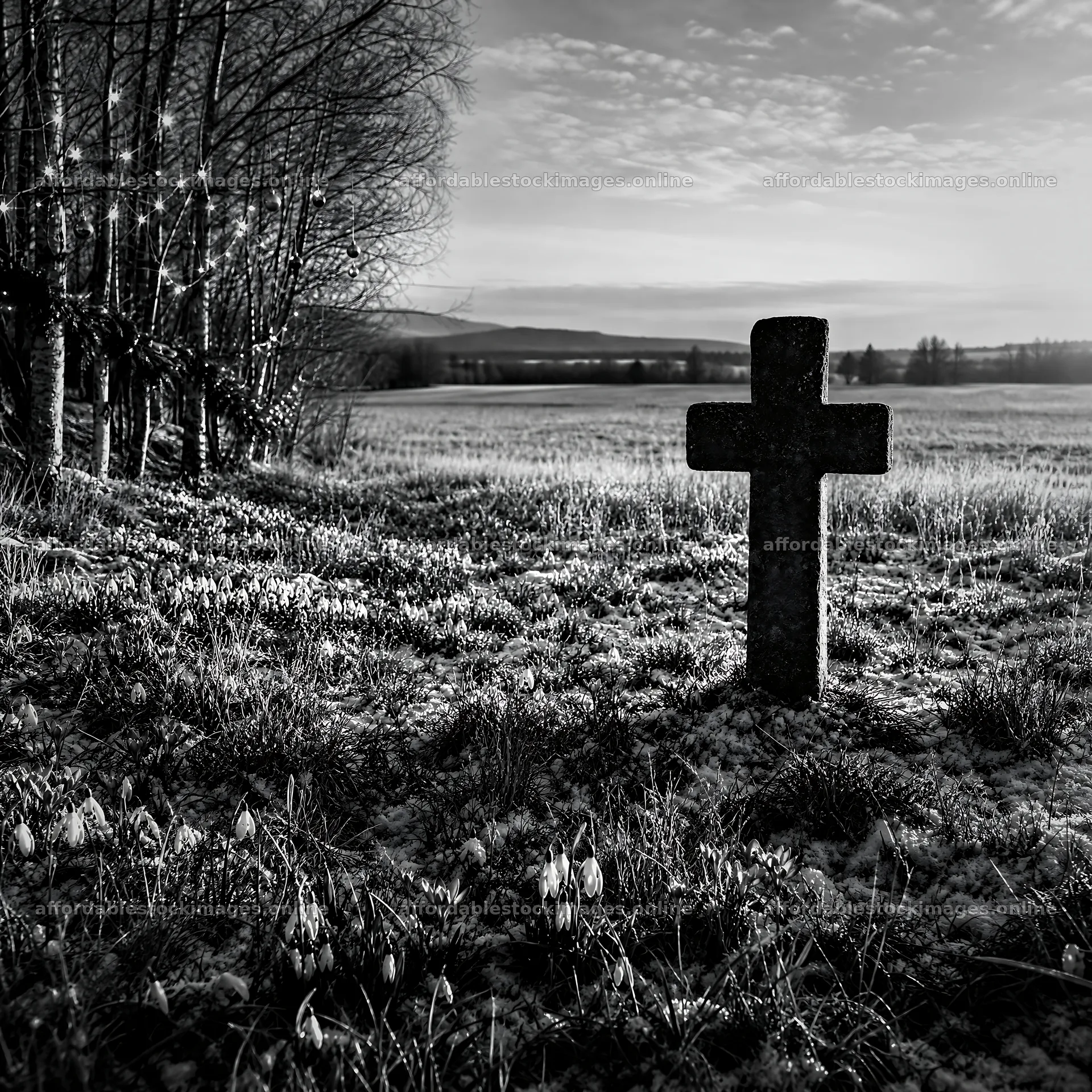 Christian cross in winter meadow with sunlight – stock images 7938x7938