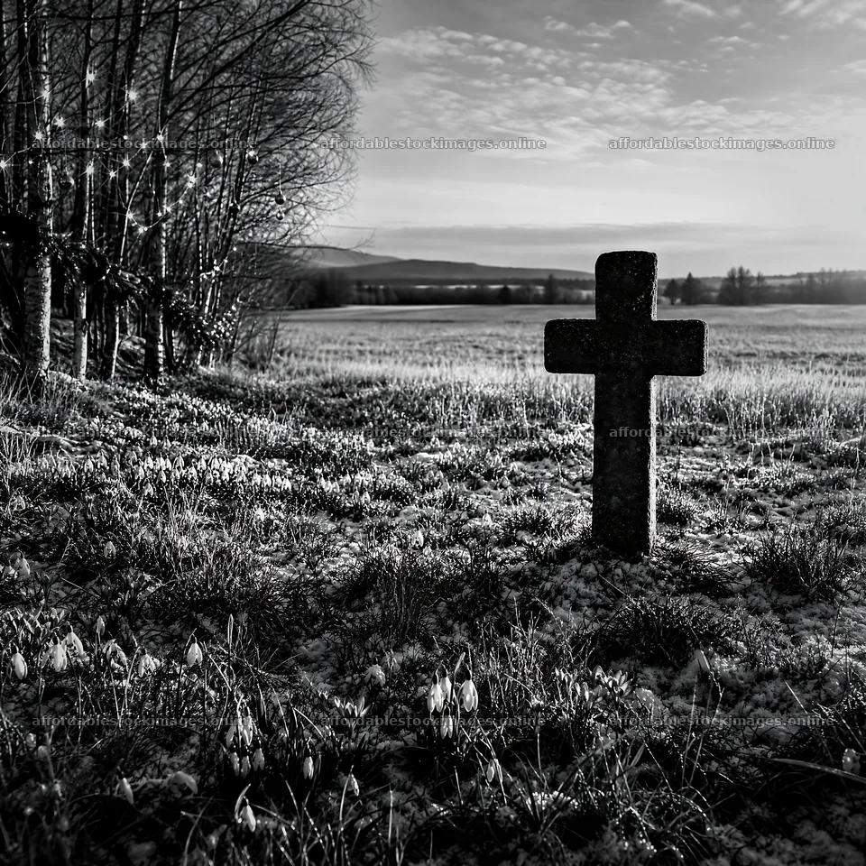 Christian cross in winter meadow with sunlight – stock images 7938x7938
