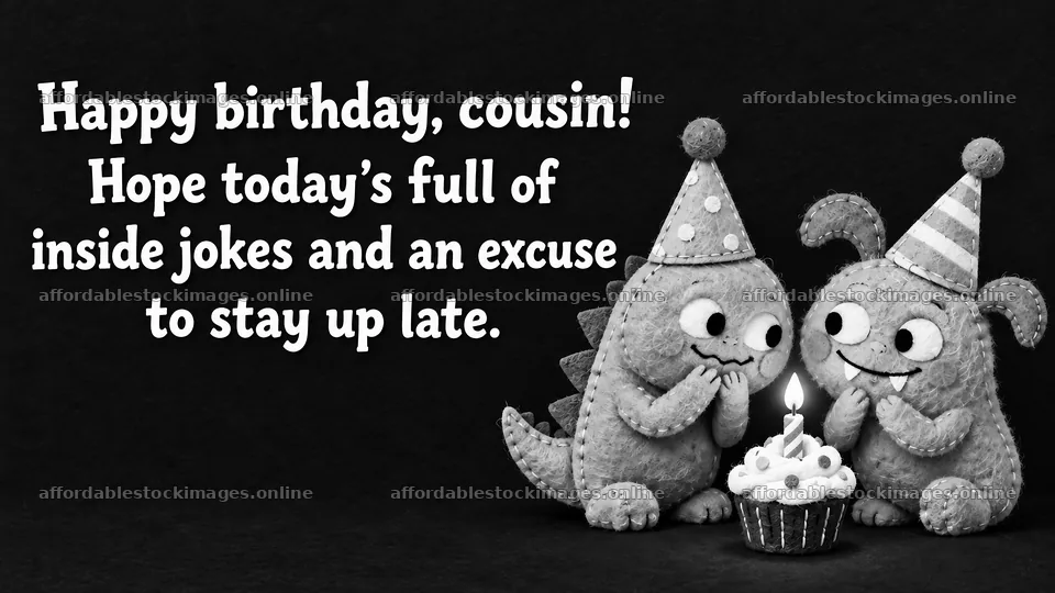 Monochrome Birthday Greeting for a Cousin – stock images 10324x5812