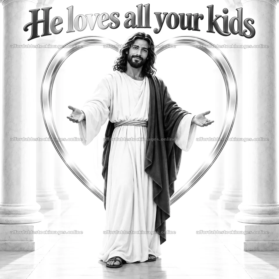 Jesus Christ welcomes children with love and compassion – stock images 7746x7746