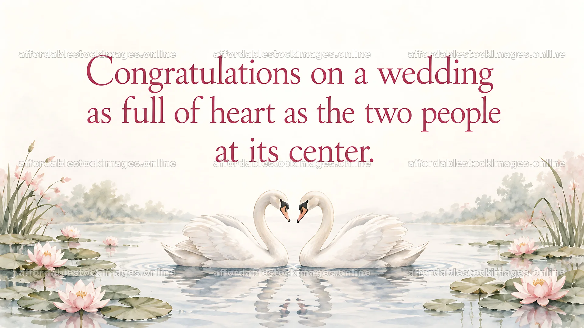 Watercolor Wedding Greeting with Heart-Shaped Swans – stock images 10324x5812