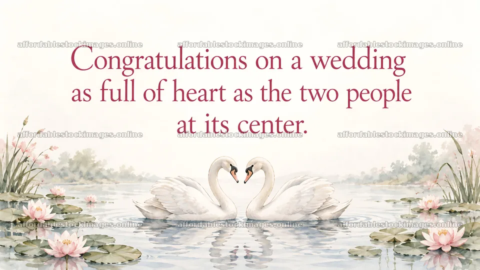 Watercolor Wedding Greeting with Heart-Shaped Swans – stock images 10324x5812